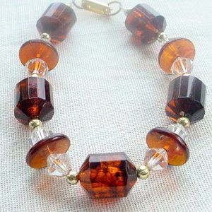 HANDMADE BRACELET VINTAGE CHUNKY ROOT BEER MARBLED BEADS & SWAROVSKI CRYSTAL